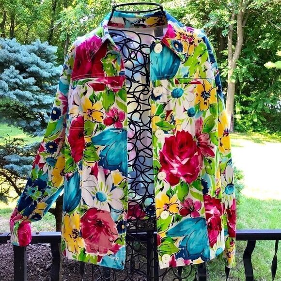 Laura Ashley Jackets & Blazers - LAURA ASHLEY ABSTRACT ART BRIGHT FLORAL JACKET S NWT